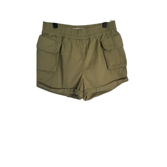 Miss Selfridge Pants - Miss Selfridge Size 6 Olive Green Cotton High-Waisted Shorts Pockets Casual